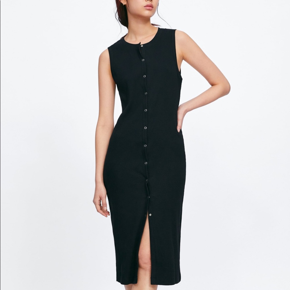 Zara Ribbed Dress With Buttons